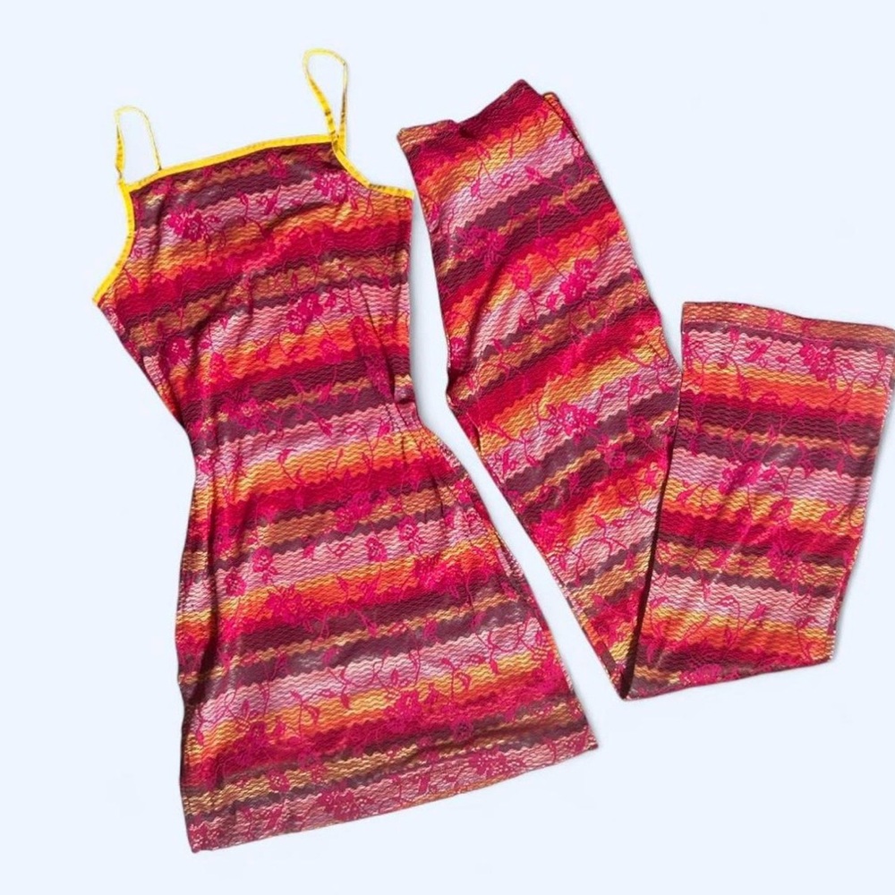 Women's Pink & Yellow Striped Sleep Dress Set
